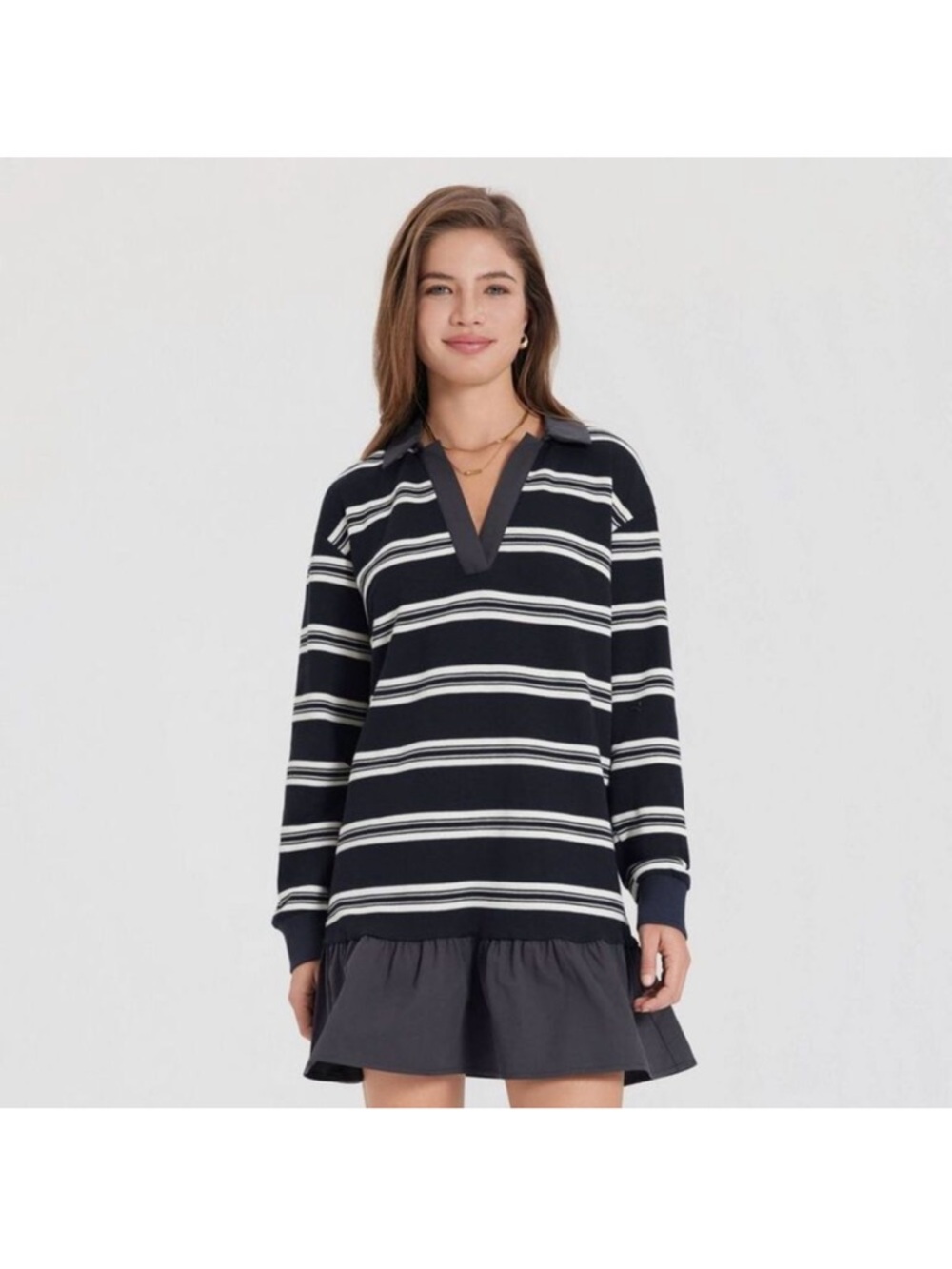 A New Day - Women's Long Sleeve Mini Polo T-Shirt Dress - A Ne Blue/White